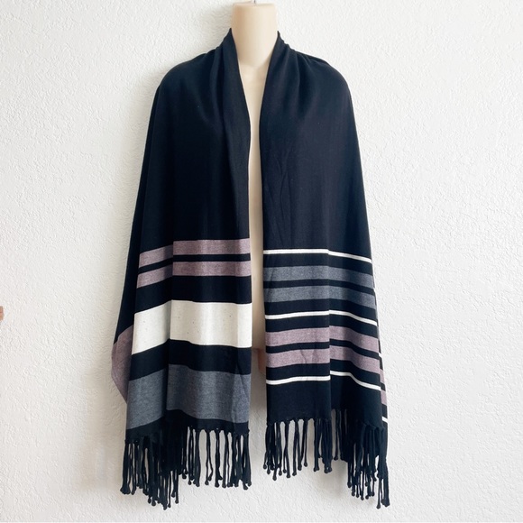 Smartwool Black Stripe Shadow Pine Scarf Wrap Shawl Small Medium Fringe Wool - Picture 2 of 11